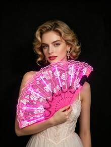 Abanico de mano plegable con luz LED multicolor, abanico brillante que cambia de color, accesorio de estilo hada dulce y punk callejero, adecuado para carnaval, cosplay, Halloween, festival de música, fiesta de boda, fotografía de escenario y danza tradicional - ventilador de luz LED - Ver 19