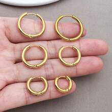 3pcs 8-18mm Stainless Steel Ear Hoop Gold Color Earring For Women Men DIY Jewelry Making Earring Punk Hiphop Piercing Accessory - Multicolor - View 6