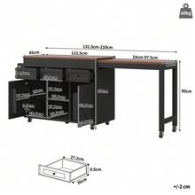 Kitchen Island With Storage, Extendable Dining Table/Bar Table (131.5-210 Cm), 360° Rotatable, With Drawers And Cabinets, Versatile Worktop For Kitchen, Dining Room And Small Spaces, Black - 黑色 - 查看 5