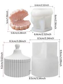 垂直條紋帶蓋儲物罐與3D貝殼珠寶碟矽膠模具，兼容大豆蠟、石膏、環氧樹脂澆鑄，適用於香氛罐、珠寶收納、家居裝飾，易脫模，手工禮物首選 - 收納模具 - 查看 11