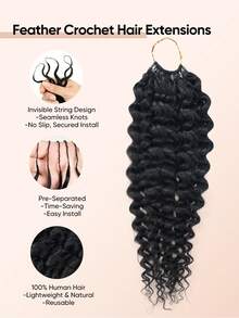 Jessie's Wig 水波捲曲 60g 50股 女性用人髮鉤編髮 14-22英吋 100% Remy 人髮 預分束隱形奇蹟結羽毛鉤編人髮波希米亞接髮 自然黑 1B# - S1B - 查看 4
