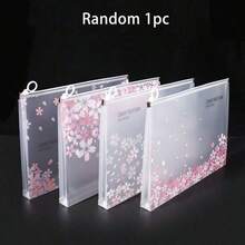 A4 Waterproof Zipper File Bag, Random Color, 4 Transparent Pink Cherry Blossom Patterns, Multi-Functional Portable School Supplies Organizer, Perfect Gift For Teacher's Day, Back To School, Halloween And Christmas,Back To School Season - Multicolor - View 10