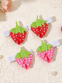 4pcs/2pcs Cute Multicolor Strawberry Hair Clips,Dopamine Side&Bangs Clips,Fashion Hair Accessories Gift For Girls Teens School,Summer Vacation&Photos Wear - Multicolor - View 2