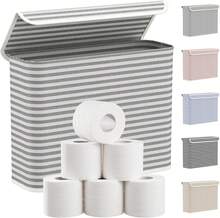 Lifewit 22L Toilet Paper Storage Holder For 9 To 12 Rolls, Foldable Fabric Toilet Paper Basket With Lid, Freestanding Bathroom Tissue Storage And Organization For TP, Towels And Toiletries, Gray - White - View 1