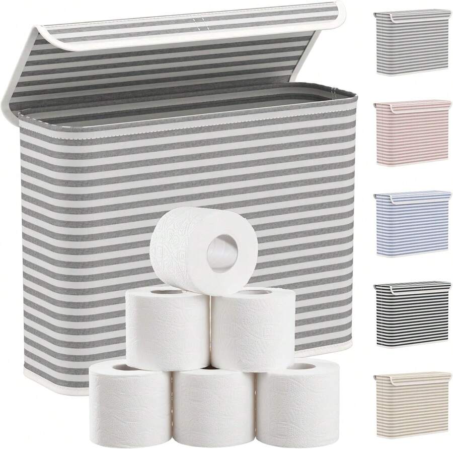 Lifewit 22L Toilet Paper Storage Holder For 9 To 12 Rolls, Foldable Fabric Toilet Paper Basket With Lid, Freestanding Bathroom Tissue Storage And Organization For TP, Towels And Toiletries, Gray - White - View 1