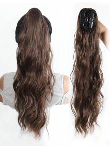 22 Inch Long Synthetic Wavy Ponytail Hair Extension For Women, Fashion Gradient Gold, Burgundy, Black, Brown, Heat-Resistant Material, Clip-In Ponytail For Party And Festival - Multicolor - View 4