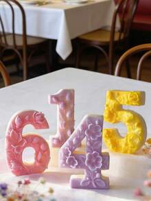 SikeSike 1pc Embossed Number Silicone Mold, Number Birthday Cake Mold, DIY Birthday Cake Decoration, Aromatherapy Candle, Chocolate Lollipop Making Silicone Mold - White - View 10
