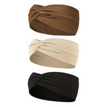 3 Packs Women's Non-Slip Headbands, Soft, Comfortable, Sweat-Absorbent Elastic, For Yoga, Running, Workout, Face Wash, Solid Color Casual, All Seasons - Multicolor - View 8