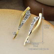 Vintage Dual-Tone Dangle Earrings, Silver And Gold Curved Pendant Jewelry - Two-color - View 5