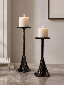 1pc/2pcs Antique Bronze Hammer-Textured Candlestick, Retro Style High And Low Combination Slender Column Design, Suitable For Living Room, Dining Table, Bedroom And Entrance Decoration, Also Suitable For Wedding Party Or Festival Celebration Scene. - Bronze Hill - View 1