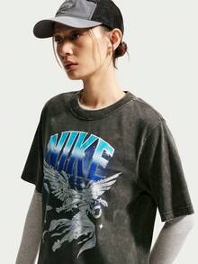 Nike Women's AS W NSW RETRO FLAIR TEE Short Sleeve Knit Collarless T-Shirt TIW1198-060 - Grey - View 3