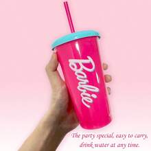Miniso Barbie Plastic Tumbler 4-Piece Set Of 520mL Straw Plastic Cups Fashionable Water Bottle Versatile Coffee Cup For Outdoor Travel Or School(1 PC) - Multicolor - View 4