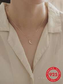 1 pieza Collar fino con colgante de media luna minimalista y cool de plata de ley S925, cadena elegante y versátil para la clavícula, ideal para uso diario y casual, atmósfera suave, exquisito pequeño regalo para novia y mejor amiga - luna - Ver 8
