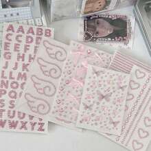 Sweet Girl Pink Ribbon Bow Heart Rhinestone Sticker Set, DIY Decals For Journal, Kuka Card, Phone Case, Face Makeup Decor - Bow Crystal Rhinestone - View 2