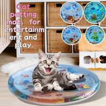 1 pièce Lit d'eau gonflable épais, grand et rond, en forme de requin durable, convient aux chats et aux chiens; Jouet de tapis d'eau exclusif pour animaux de compagnie; Jouet de jeu pour chat - Multicolore - Voir 3