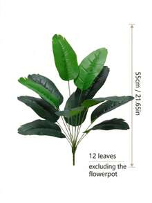 1pc Large Artificial Banana Tree, Faux Tropical Plant With Plastic Leaves, Tropical Begonia Leaves, Realistic Touch Palm Branch, Artificial Greenery For Home, Office, Garden Decoration, Pot Not Included - Green - View 11
