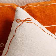1 Stück Zuhause Stickerei Kissenbezug 12x20 Zoll - Frühling/Sommer Boho-Stil dekorativer Kissenbezug mit Reißverschluss, geeignet für Wohnzimmer Sofa Bett, ästhetisches Blumen-Bienen-Design Kissenbezug, Beige - Beige - Übersicht 5