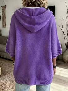 Plus Size Women's Casual Fashion Solid Color Loose Hooded Knit Sweater Pullover Cardigan Autumn/Winter Knit Top - Purple - View 4