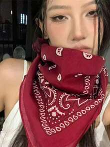 1件裝時尚女款紅色正方形圍巾髮箍 龐克波希米亞風頭巾髮帶 頭飾配件，適合日常生活，理想的造型提升選擇，完美適用派對 - 彩色 - 查看 4
