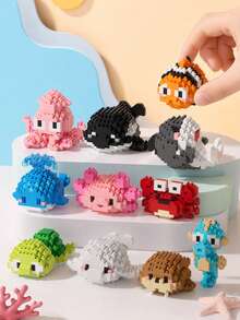 12 Kinds Of Marine Animal Building Block Model Assembly Toys, 150-272 Pieces Of Building Block Particles, Small Particle Mini Building Block Assembly Educational Toys. The Ocean Series Is Suitable For Collection By Building Block Enthusiasts - Multicolor - View 3