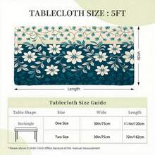 1pc-Summer Outdoor Tablecloth-Elastic Band Edge-Blue And White Floral Leaf Pattern Print-Elastic Washable Tablecloth-Durable Polyester Rectangular Tablecloth-Suitable For Camping-Picnic-Garden Party - A - View 2