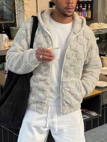 Modcrash DIYIE Men's Autumn/Winter Long Sleeve Warm Jacket With Textured Fabric, Fleece Lining, Simple Casual Hooded Jacket - Apricot - View 3