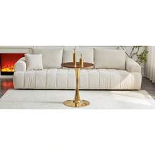 60 Cm Round Side Table / European Style Small Dining Table / MDF Dining Table / Non-Slip And Quiet Table Legs / Suitable For Living Room And Dining Room - 金色+胡桃木色 - 查看 10