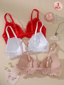 3pcs Lace Women's Lingerie Front Closure Push-Up Summer Cool Sexy Lace Bra - Multicolor - View 3