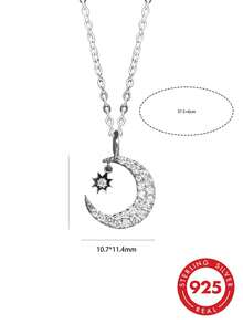 1pc S925 Sterling Silver Exquisite Elegant Shiny Star & Moon Pendant Necklace, Women's Light Luxury Fashion Versatile Personalized Neck Accessory, Niche Cool Girl Style Star Crescent Moon Collarbone Chain, Birthday Gift For Best Friend - Stars and Moon - View 9