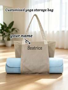 Customized Canvas Yoga Mat Tote Bag, Yoga Mat Storage Bag, Personalized Gym Backpack, Pilates Studio Bag - Camel - View 1