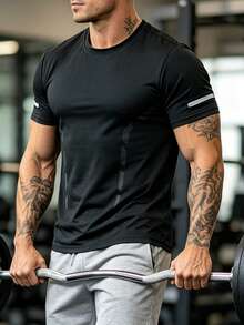 1 Piece Men's Summer Athletic T-Shirt, Outdoor Running Workout Short Sleeve, Lightweight Training Top Sports - Black - View 3