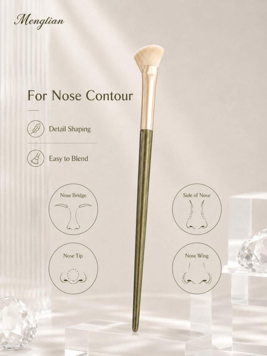 1PC Nose Contour Brush, Half Fan Nose Shadow Brush With Soft Fiber Bristles, Precise Detail Makeup Brush For Nose Shading, Highlight & Blending - White - View 1