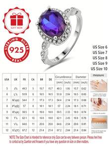 1pc 925 Sterling Silver Purple Cubic Zirconia Women's Ring, Women's Jewelry, Size 6-10, Fashionable & Simple For Daily Wear, Gift With Gift Box - Silver - View 3