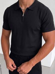 ZYNTH BALENO Men's Summer Zipper Polo Collar Knit Short Sleeve Sweater, Suitable For Outdoor Sports And Gym Workouts - Black - View 5