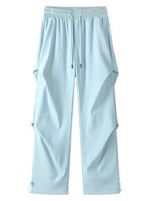 NcmRyu Men's Light Blue Crinkled Parachute Cargo Pants, Drawstring Waist Adjustable Hem Loose Fit Joggers, Suitable For Running And Streetwear - Baby Blue - View 4