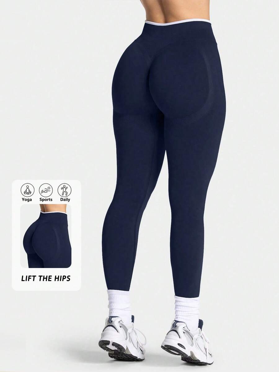 Women's Seamless High Waisted Butt Lifting Workout Leggings, 24" Tummy Control Compression Yoga Tights For Gym Running Training Sports - Navy Blue - View 1