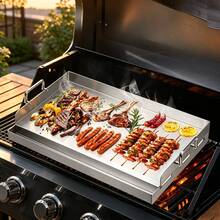43*32 Inch Heavy Duty Griddle, Flat Bottom Baking Pan With Handle, Non-Stick Griddle Plate, Portable Grilling Accessory, Suitable For Camping, Backyard BBQ, Outdoor Cooking, Teppanyaki And Gas Grill Use - A - View 7