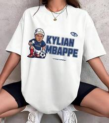 Kylian Mbappé Frankreich - Fußball-Grafik-T-Shirt: Cartoon-Fußballstar-T-Shirt YEHH - Weiss - Übersicht 5