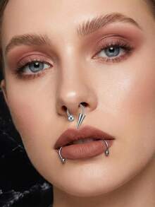6PCS 8/10/12MM Horseshoe Long Short Spike/Ball Labret Rings, Lip Piercing Jewelry Lip Rings,Steel Septum Helix Conch Piercing Jewelry - Silver - View 5