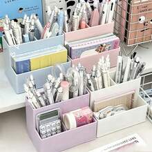 1pc Beige 6-Slot Pen Holder - Minimalist Large Capacity Desktop Storage Box, Suitable For Stationery, Makeup Brushes, Eyeliner Pencils And Other Beauty Tools; Perfect For Back To School, Office Desk And Office Use. - Storage Box - View 10