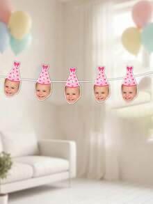 Custom Baby Photo Age Birthday Banner, Party Hat Garland, 1st Birthday Decoration, Milestone Growth, Baby Shower Party Decoration, Nursery Decor, Baby Girl Boy Keepsake - Multicolor - View 4