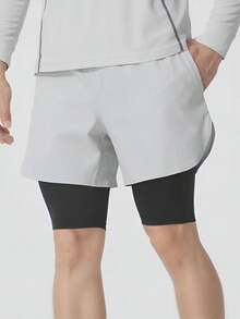 Under Armour 二合一競速跑步系列輕量化防磨內襯開衩透氣抽繩腰男士短褲 - 淺灰色 - 查看 8