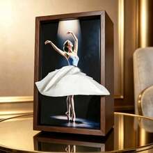 1 pieza Caja de pañuelos vertical de madera con tapa de empuje y tracción, soporte de pañuelos con patrón de bailarina, caja de almacenamiento multifuncional de escritorio, adecuada para mesa de comedor, decoración del hogar, decoración de bodas, tienda, oficina, hotel, regreso a la escuela, deseos de cumpleaños, caja de madera artística y creativa - Blanco - Ver 1