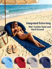 Inflatable Pillow Integrated Beach Mat, Foldable Sand-Proof Beach Blanket, Portable Outdoor Leisure Pad, Quick-Dry Waterproof Sun-Protection Mat, Suitable For Beach, Pool, Picnic And Camping - Multicolor - View 1