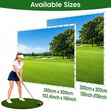 Golf Simulator Impact Screen, HD Projection Golf Hitting Screen With Grommets & Bungee Cords, Heavy Duty 300D Polyester Practice Screen With Storage Bag For Home Indoor & Outdoor Golf Training - 9.8 x 9.8 ft - View 2