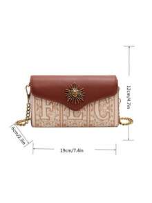 Dedoo Mini bolso cuadrado con solapa y bordado de letras, decoración metálica, de moda - Marrón - Ver 4