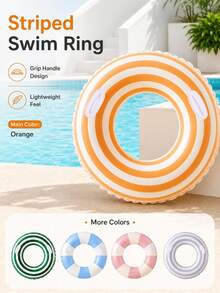 Striped Inflatable Swim Ring With Handle, PVC Pool Float, Suitable For Beach, Pool Party And Summer Activities, Fashionable Photo Decoration Water Accessory - Multicolor - View 2