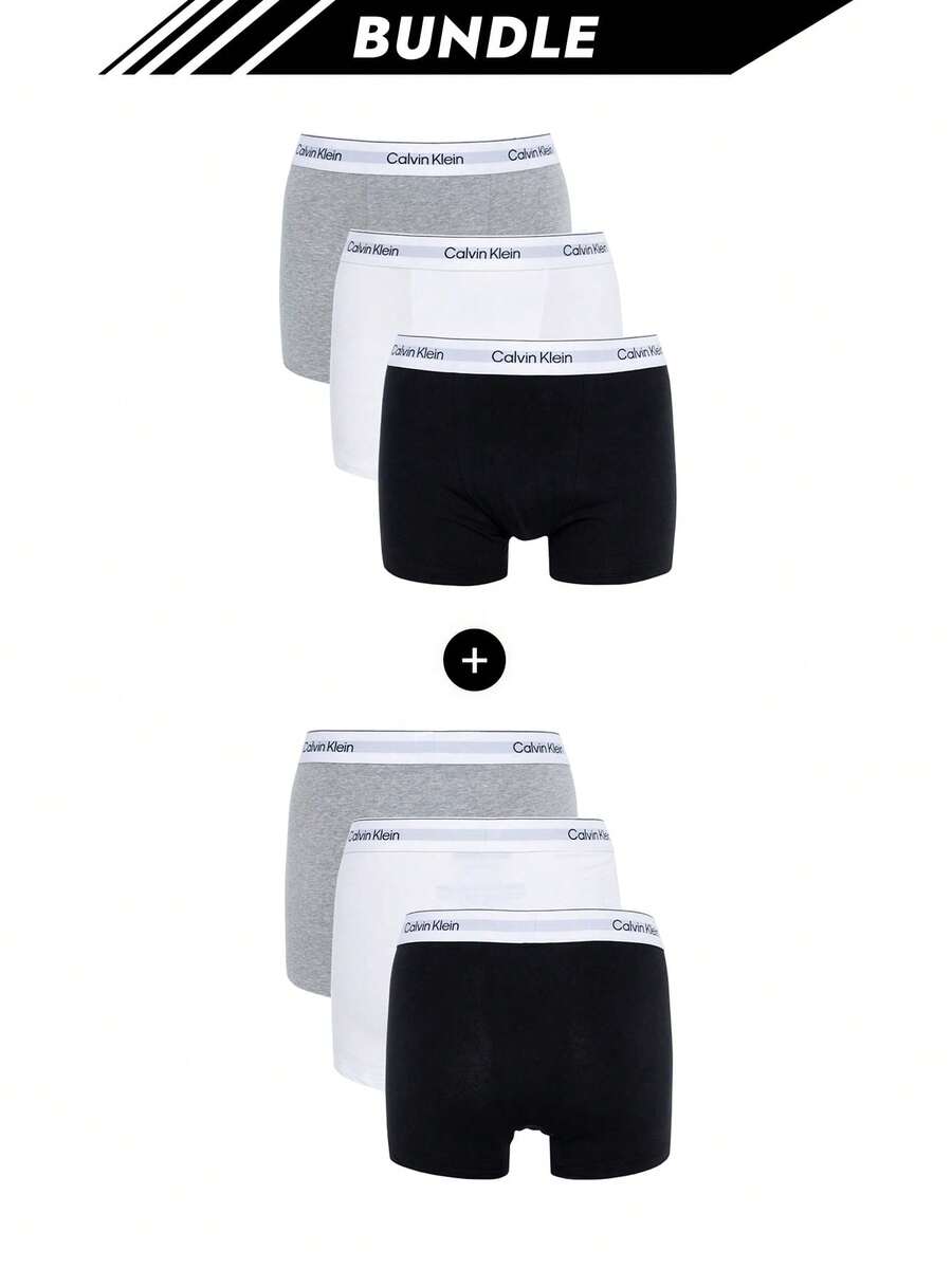 Calvin Klein [حزمة] 3 عبوات سراويل داخلية حديثة + 3 عبوات سراويل داخلية رجالية حديثة - أبيض + أسود / أبيض / رمادي - مشاهدة 1