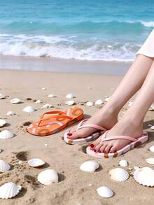 Women 3 Color Options Geometric Round Ring Printed Flip Flops, Soft Flexible Light EVA Anti Slip Quick Drying Flat Thong Slippers,Comfort Open Toe Sandals,For Beach Pool Spa Bathroom Travel Vacation Outdoor Walking Casual Summer Holiday Seaside Use - A - View 2
