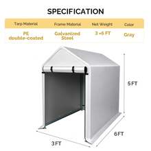 3x6 FT Heavy Duty Bike Storage Shed, Weatherproof Outdoor Portable Storage Tent For Bicycles & Garden Tools - Silver-gray - View 5